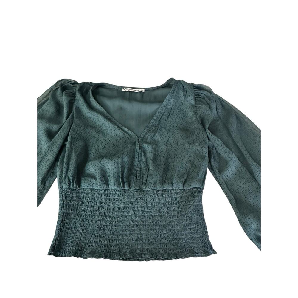 Abercrombie & Fitch Smocked Chiffon Women's Top-Size Small Balloon Sleeves Green - Picture 2 of 10